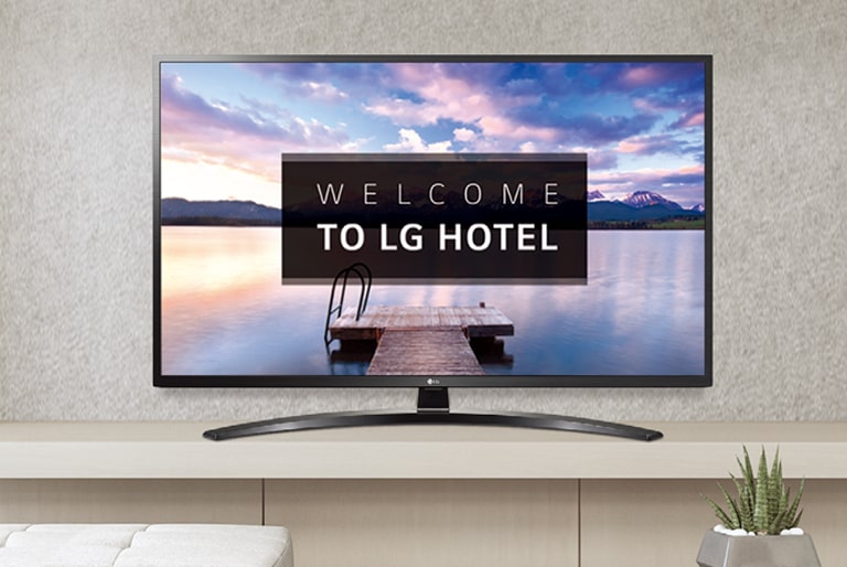 The LG Commercial TV is screening greeting  messages with images. 