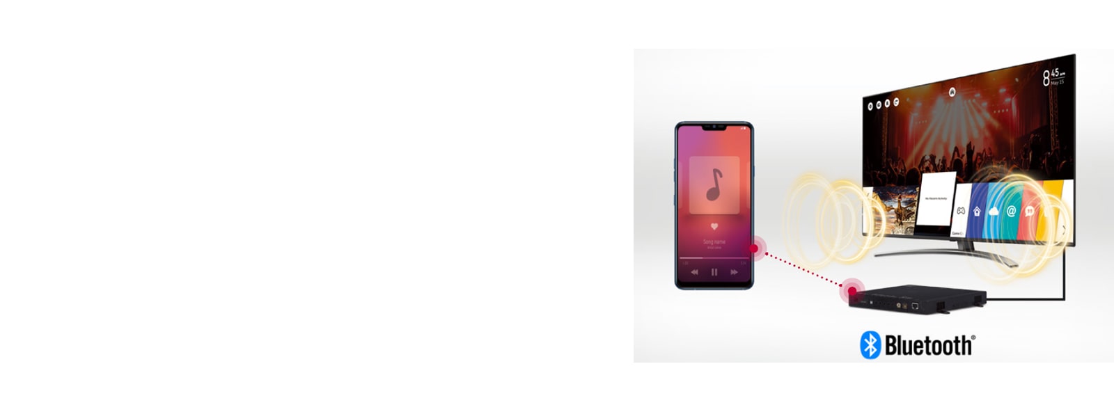 Mobile device and TV with STB6500 are connected via Bluetooth, so music on the device is played on TV.