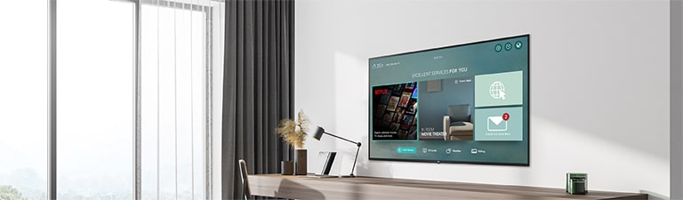 The hotel content including Netflix App is shown on TV inside the hotel room.