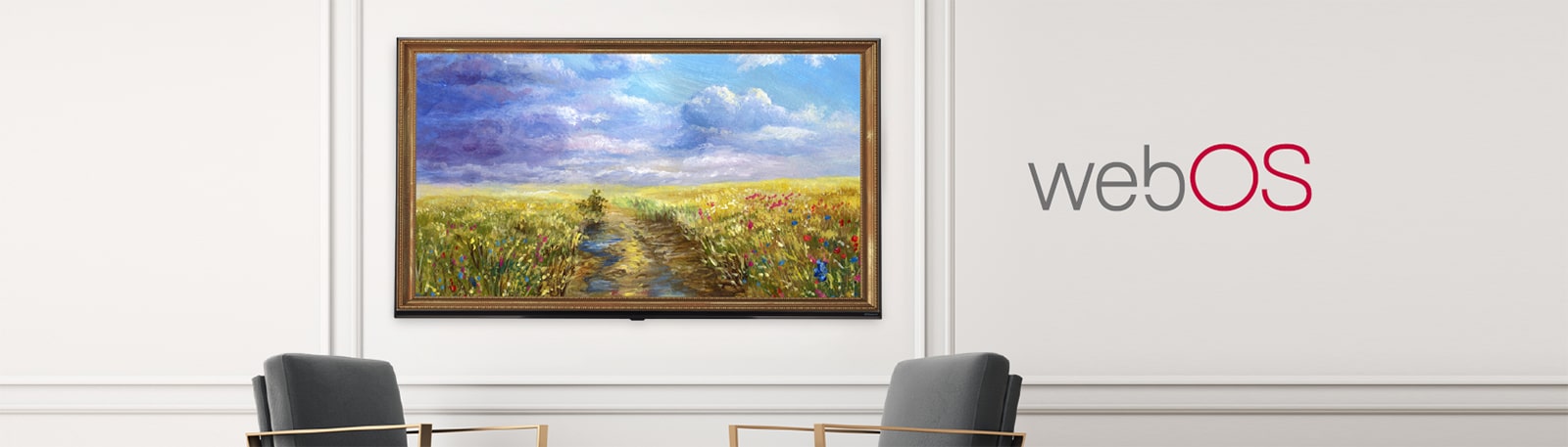 Uma TV está exibindo uma obra de arte baseada no webOS.