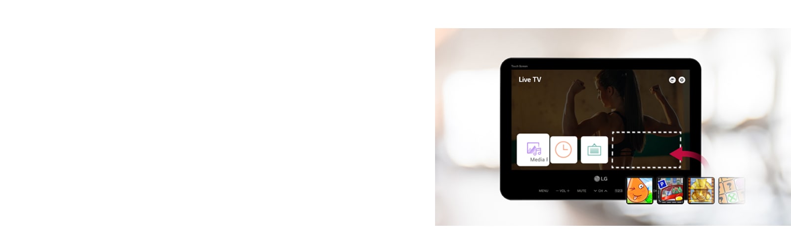 Various apps such as games, web browsers, and media players are shown on the LS766F screen.