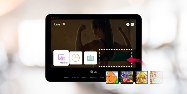 Various apps such as games, web browsers, and media players are shown on the LS766F screen.