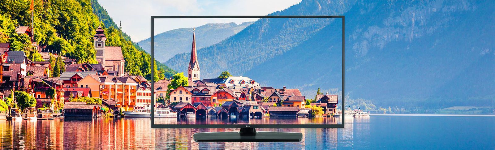 The scenery displayed on the TV screen is vividly expressed, appearing as if it were real.