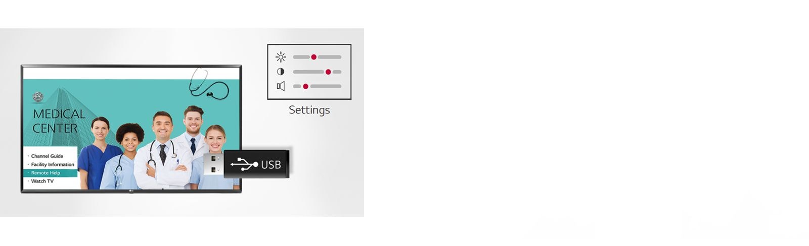 Setting data of the display can be stored on USB and transmitted to other displays.