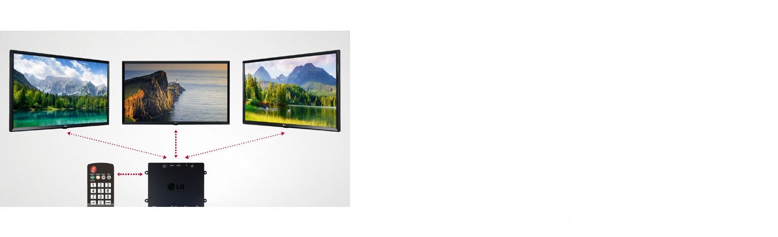 The LG hospital TVs are connected to the set-top box, and the remote control is also connected to it.