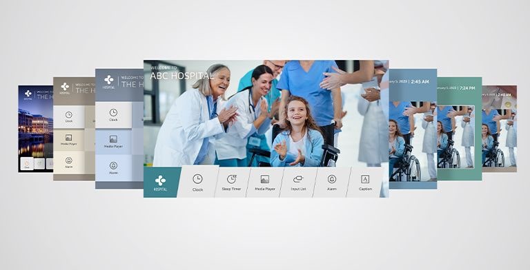 Various hospital-specific TV templates are being shown.