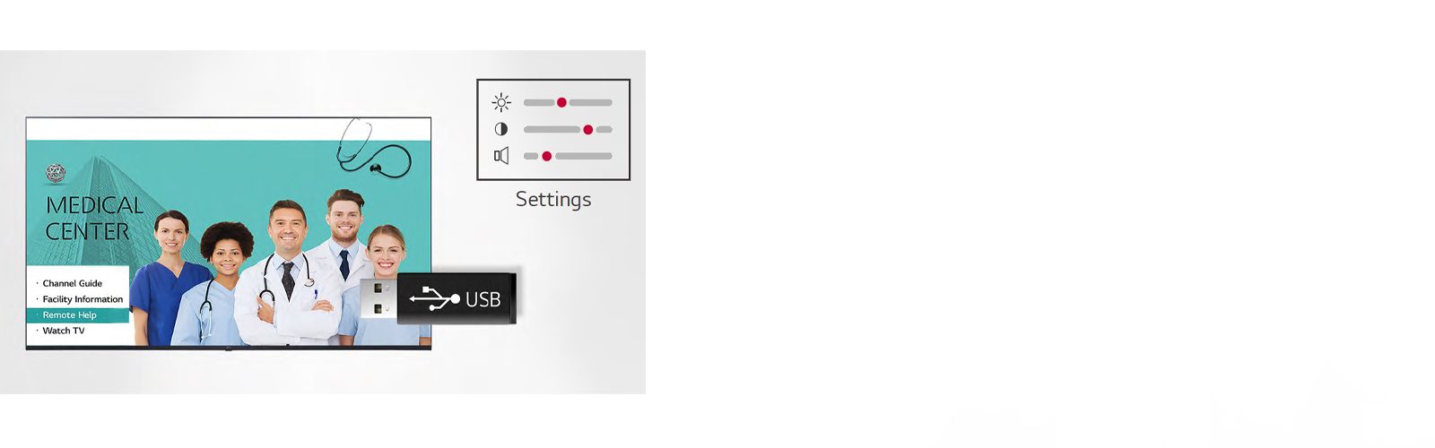 Setting data of the display can be stored on USB and transmitted to other displays.
