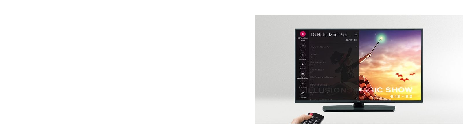 A person is controlling the TV settings with Public display mode.