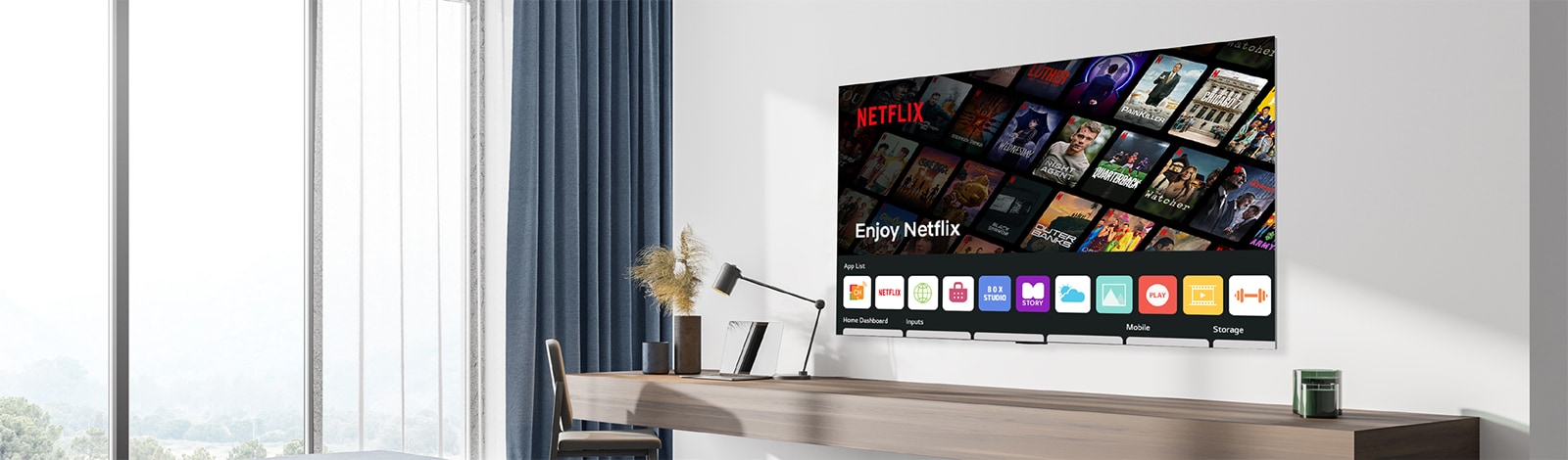 The hotel content including the Netflix App is shown on TV in the hotel room.