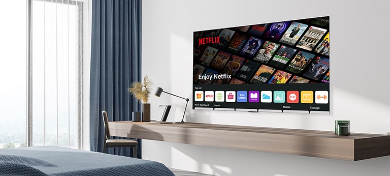 The hotel content including the Netflix App is shown on TV in the hotel room.