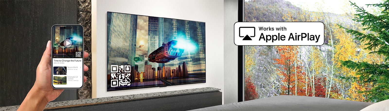 A hotel guest is pairing their iPhone with the in-room TV through AirPlay.