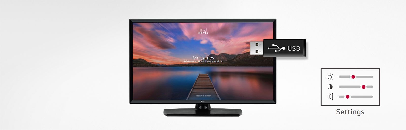 A TV is easily set up by copying pre-stored information onto a USB.