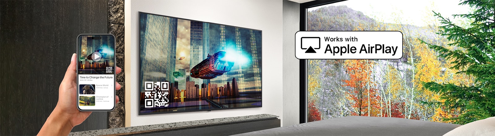 A hotel guest is pairing their iPhone with the in-room TV through AirPlay.