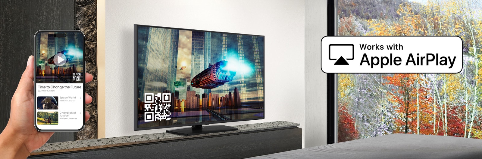 A hotel guest is pairing their iPhone with the in-room TV through AirPlay.