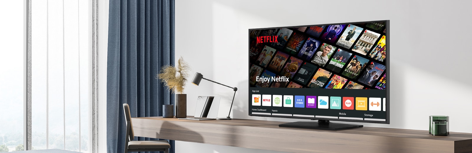The hotel content including the Netflix App is shown on TV in the hotel room.