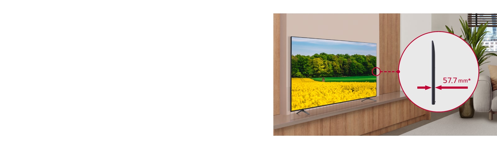 The UM660H is harmoniously installed on the hotel room, and the side view is enlarged to show.