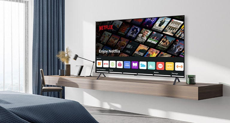 The hotel content including the Netflix App is shown on TV in the hotel room.