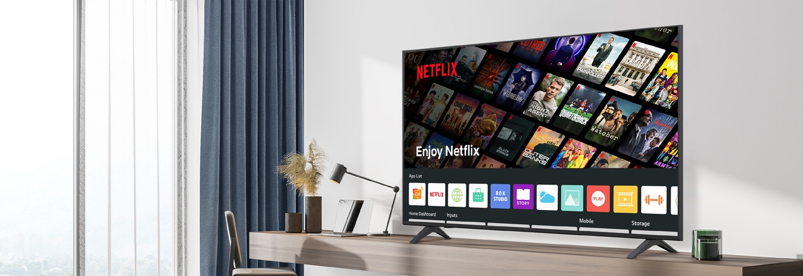 The hotel content including the Netflix App is shown on TV in the hotel room.