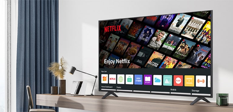 The hotel content including the Netflix App is shown on TV in the hotel room.