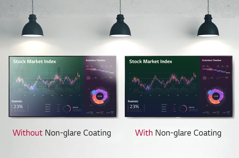 The image compares that one with Non-glare Coating and the other without Non-glare coating. And it shows that a screen with Non-glare Coating can be seen clearly under the light compared to the screen that do not.