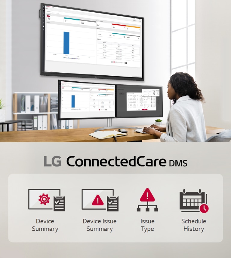 An IT manager is managing/controlling the status of the TR3DJ through LG ConnectedCare DMS.