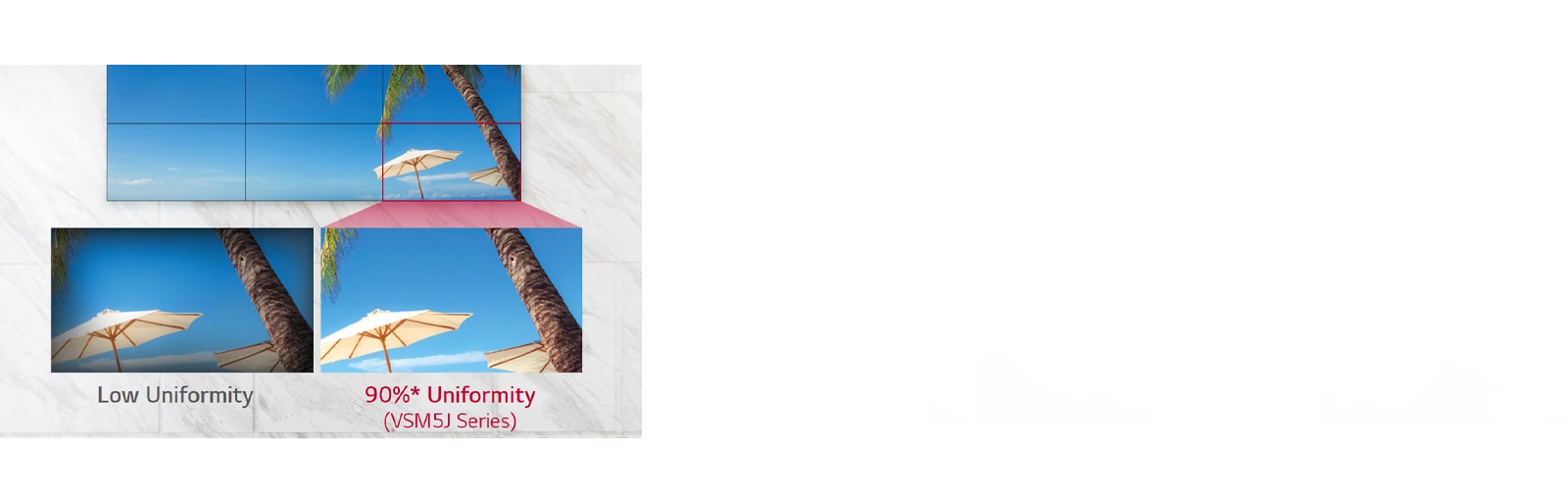 Low Uniformity Screen projects a darkening vignette on the corners of its bezel, whereas VSM5J series is able to display a balanced projection of colors.