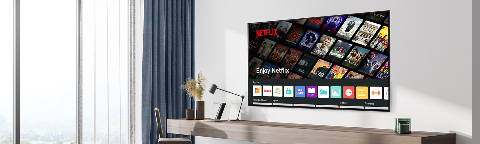 The hotel content including the Netflix App is shown on TV in the hotel room.