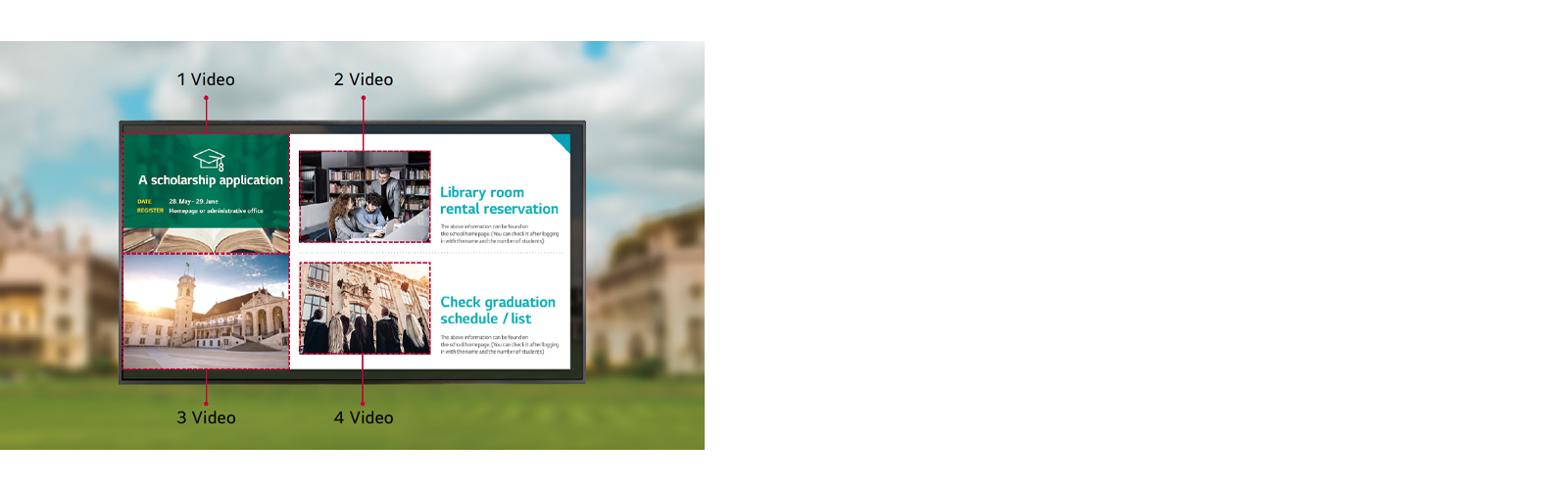 It plays 4 videos simultaneously and distributes content through the multi video tags feature.