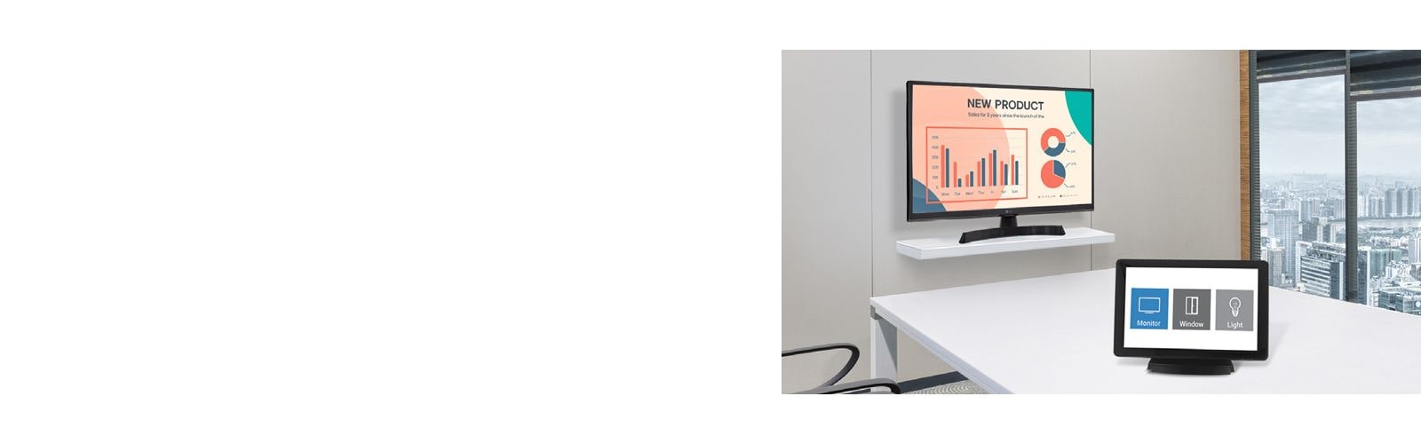 The LG TV Signage, windows, and lights are all connected to the controller placed on the desk.