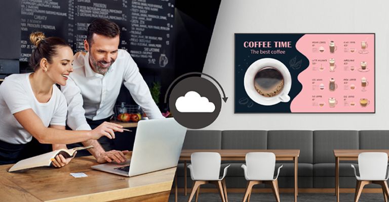 Cafe managers are creating menus that will be displayed on the cafe wall display using content management software.