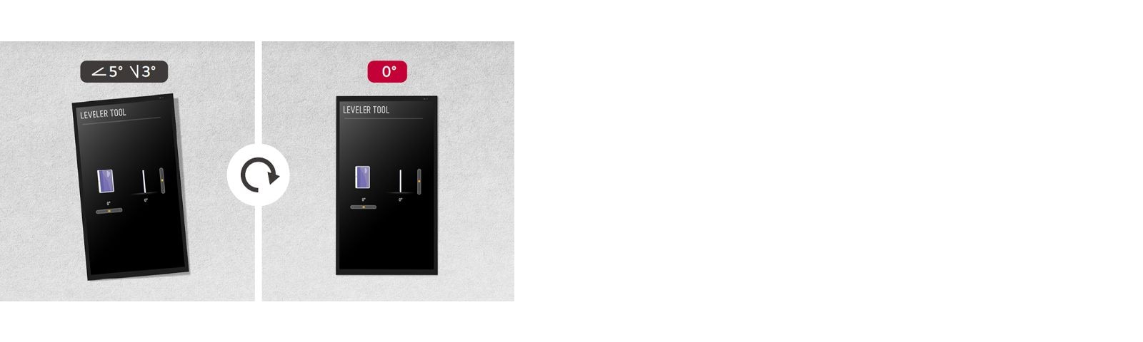 A display is installed without tilting using the self-leveler tool.
