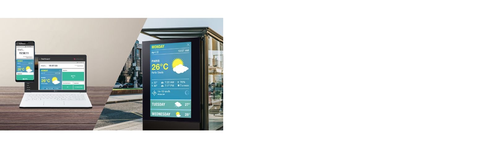 Users can monitor and control their displays through a mobile phone and laptop.