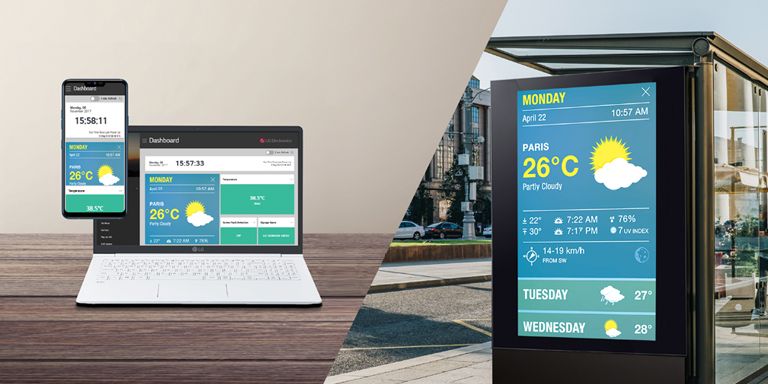 Users can monitor and control their displays through a mobile phone and laptop.