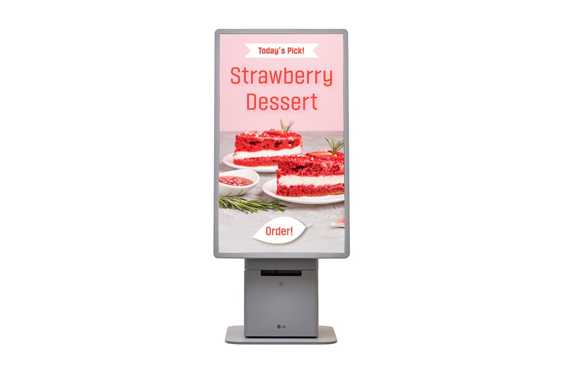 LG Kiosk, Front view with infill image (Portrait mode, Counter-Top), 27KC3P-M
