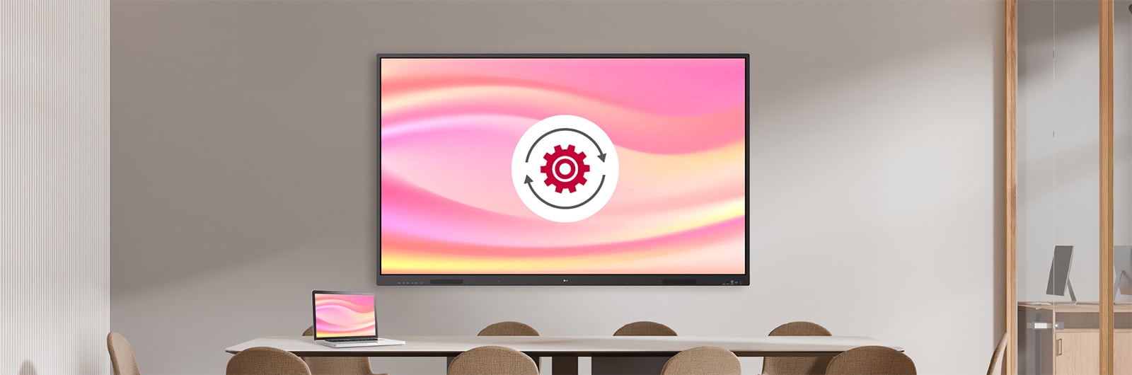An digital smart board is performing a wireless automatic software update.