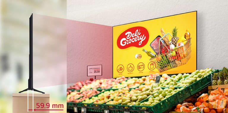 A PK640S is installed in a grocery store, with a close-up side view showing its slim design.