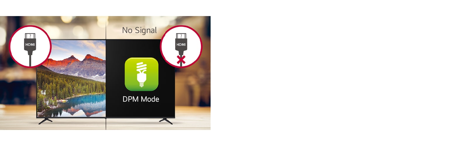 It only turns on when there is a signal and turns off when there is no signal in DPM Mode.