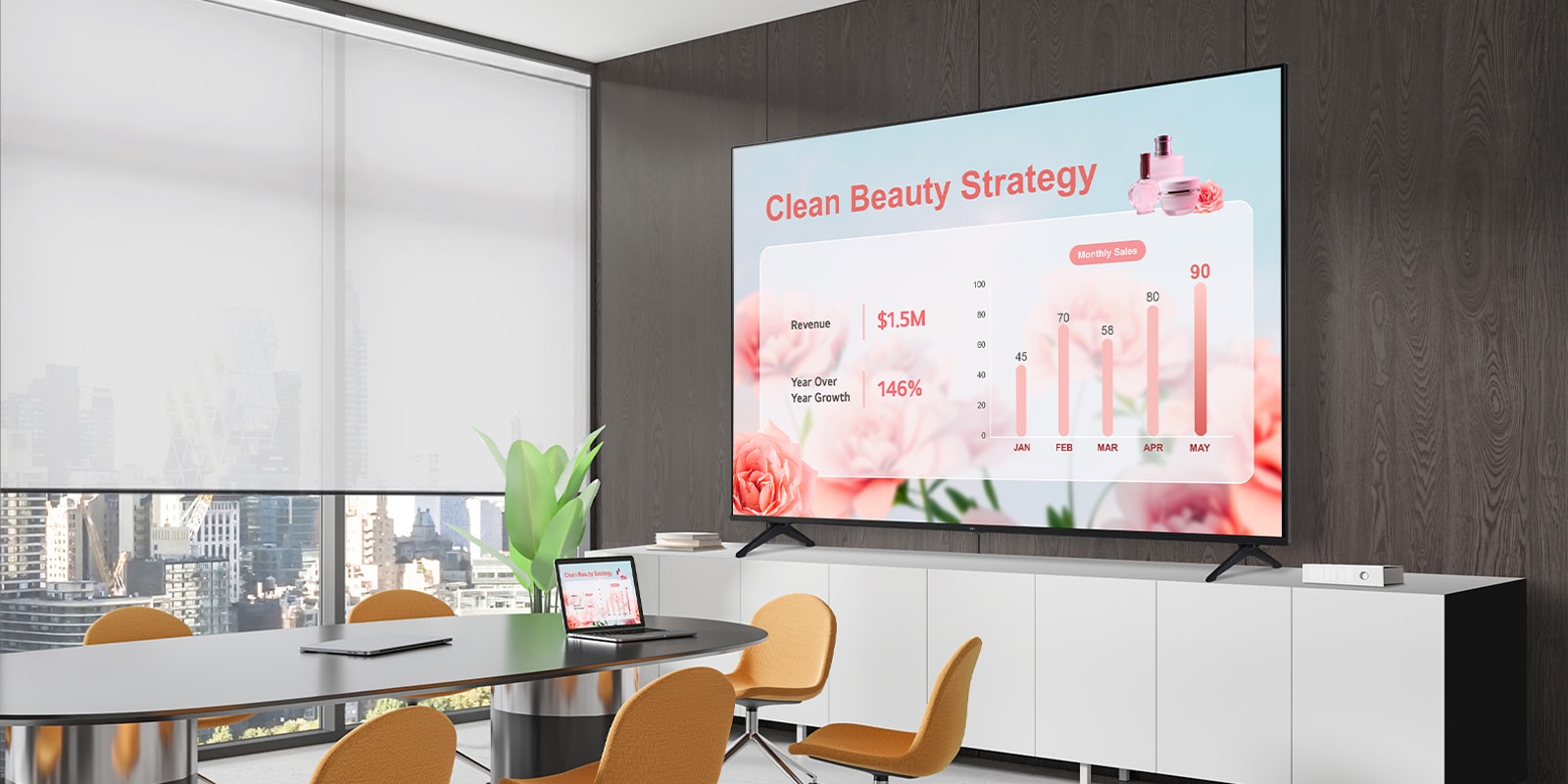 A TV Signage is installed in the meeting room.