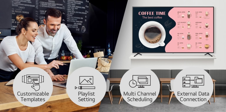 Cafe managers are managing content to be displayed on the in-store display using LG SuperSign CMS.
