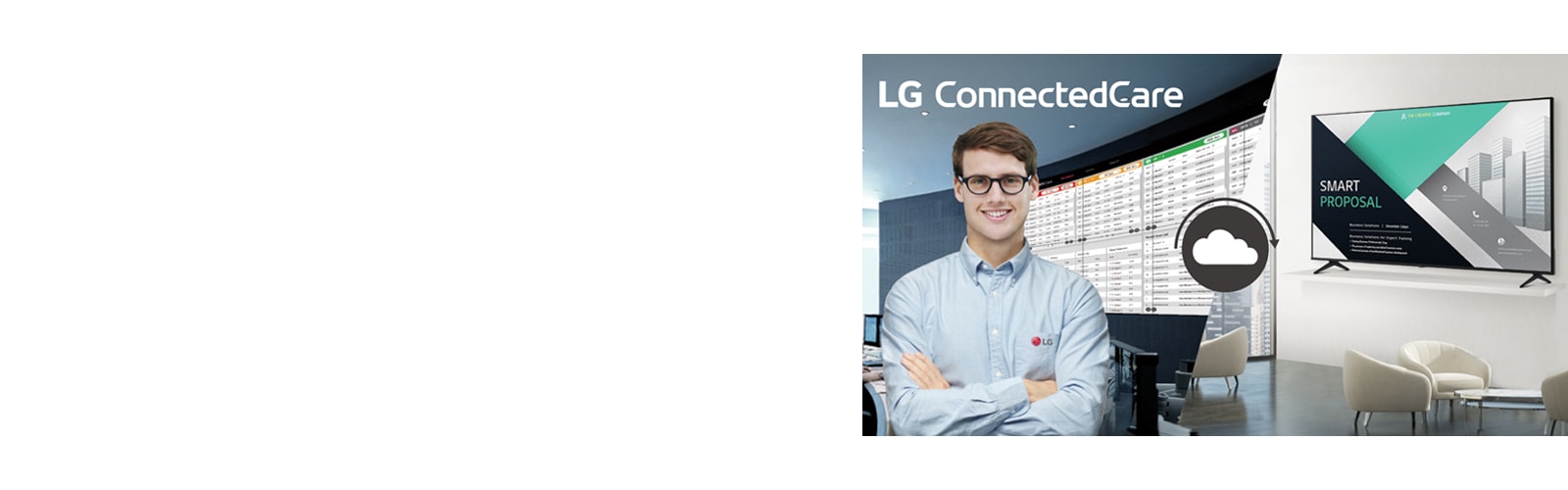 The LG employee is remotely monitoring the PK340S series installed in another location using the cloud-based LG monitoring solution.