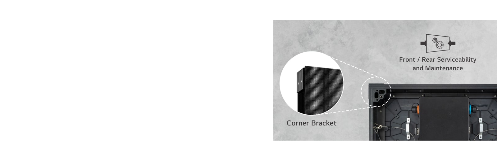 It shows the enlarged image of a corner bracket which is on the rear product.