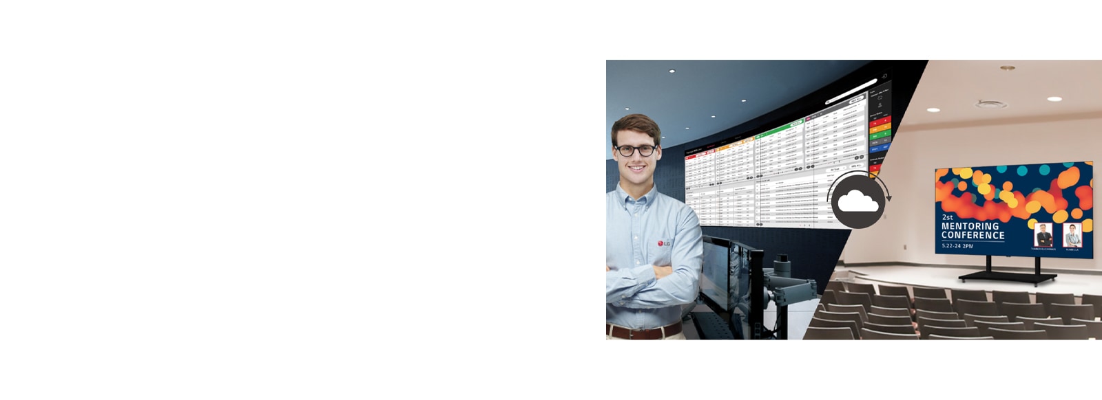 The LG employee is remotely monitoring the LAEC series installed in a different place by using cloud-based LG monitoring solution.