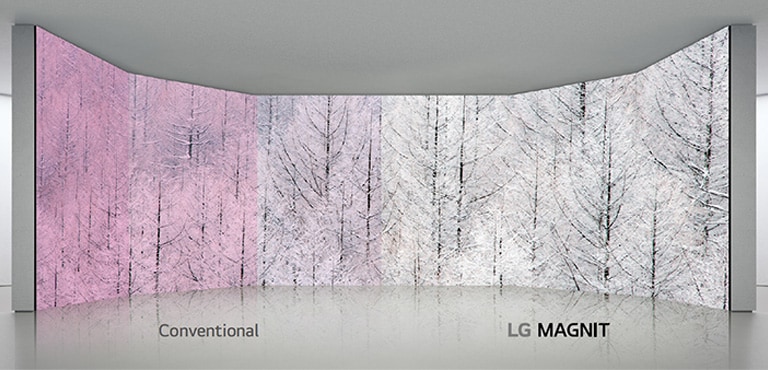 While conventional screens distort colors (appearing red) at different angles, MAGNIT displays accurate results from every viewing angle.