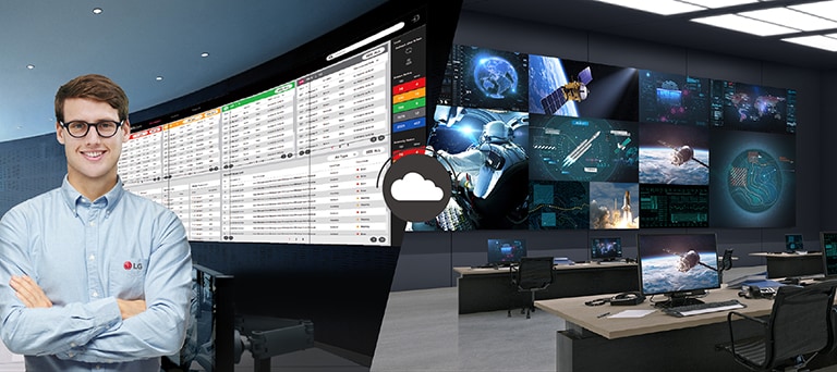 The LG employee is remotely monitoring the LSAQ series installed in a different place by using a cloud-based LG monitoring solution.
