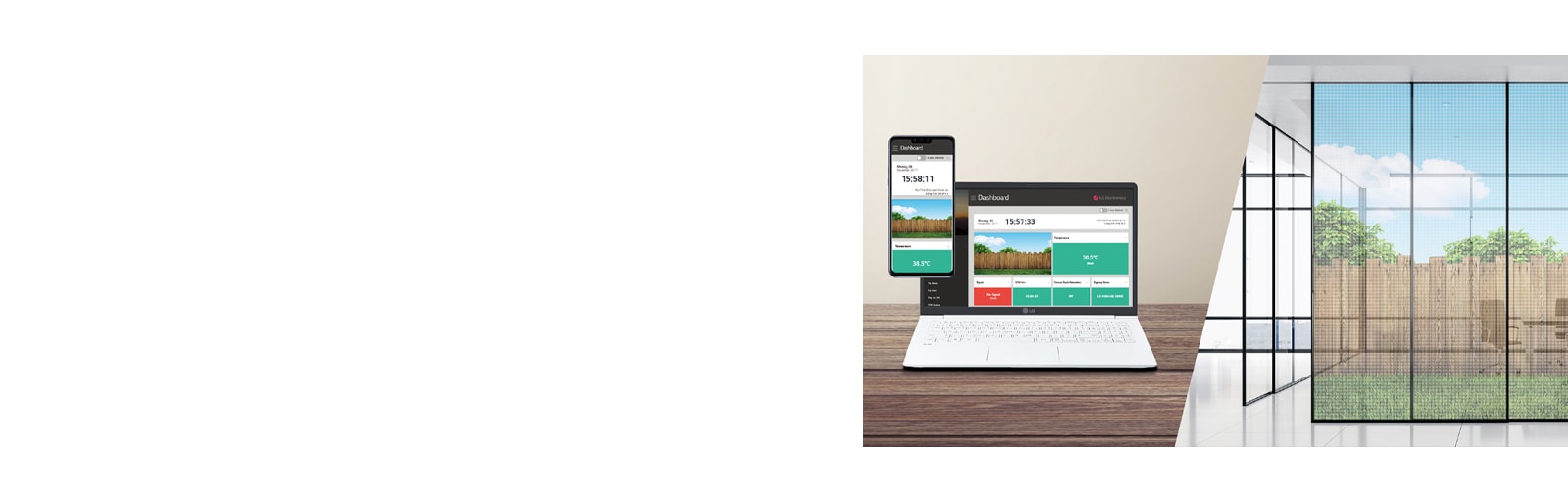 Through the Control Manager, it manages transparent film of wall of office with mobile phone and laptop.