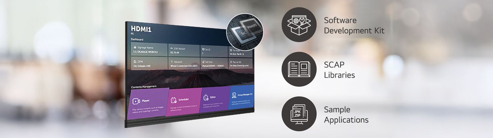 Several tasks that can be performed simultaneously are arranged through the LG webOS smart platform.