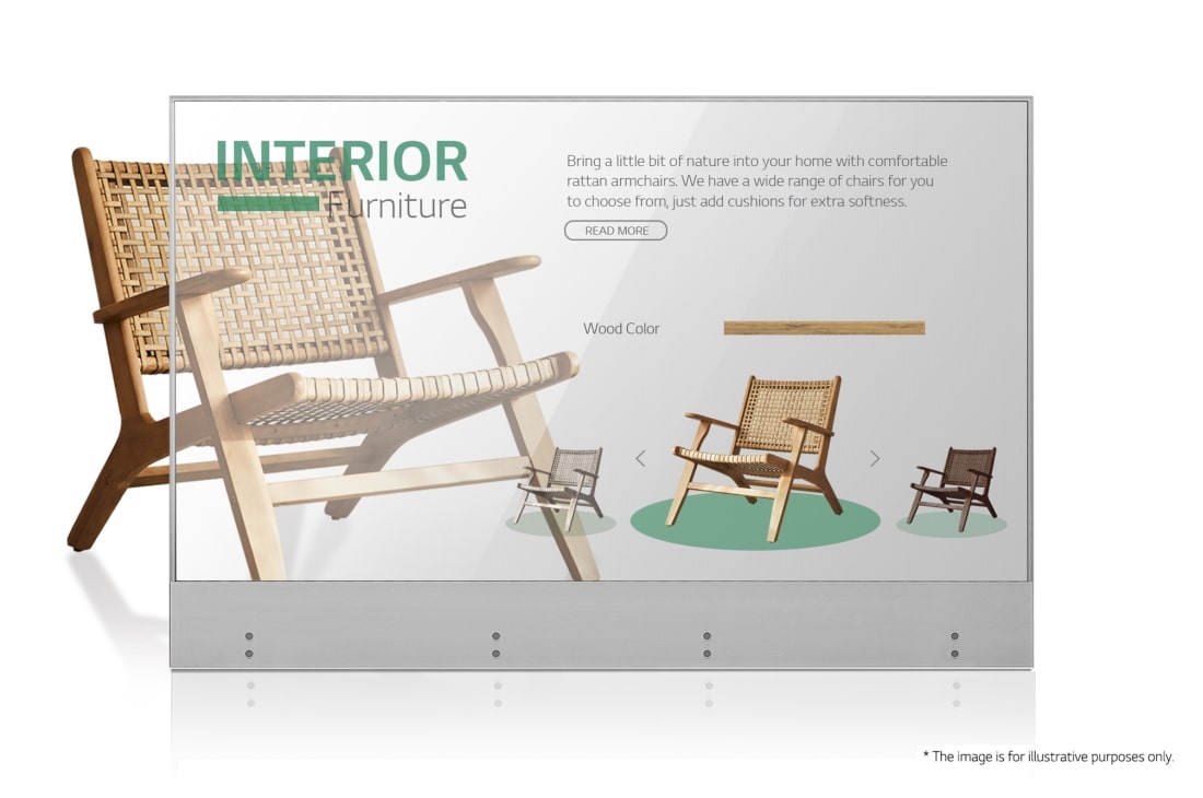 LG Transparent OLED Signage, Front view with infill image, 55EW5G-V