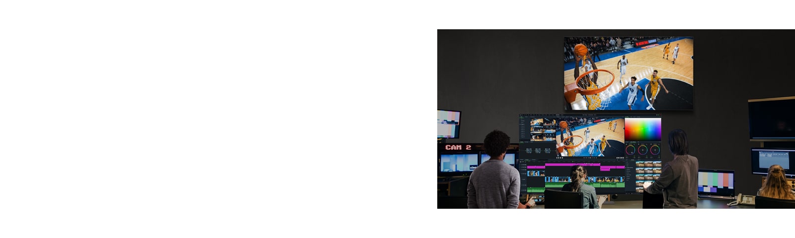 A basketball game broadcast is being monitored on the 65EP5Q, which displays consistent and accurate colors across the entire screen without distortion, regardless of viewing angle.