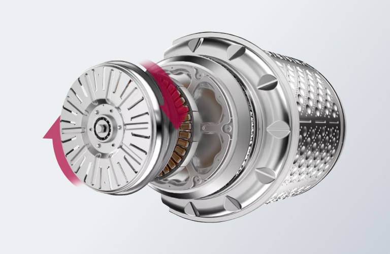 A close-up image of a washing machine's Direct Drive motor in operation. 