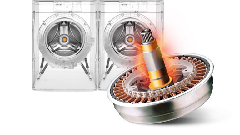The image shows two LG Commercial Laundry machines in the background with the Multi Heat Treatment component displayed in front, illustrating advanced durability features.